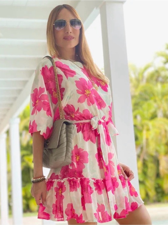 Flying Tomato Dresses & Skirts - Flying Tomato White Dress with Hot Pink Floral Print ptp 15 1/2